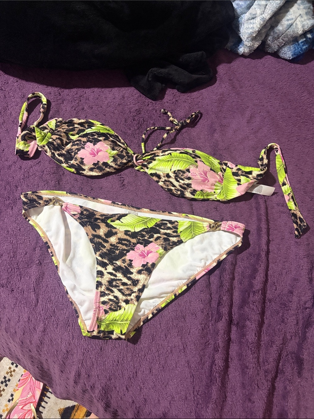 Tropical Leopard Floral Bikini Set in Pink & Lime for Women